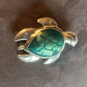 Silver and Green Turtle Brooch